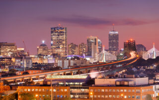 boston massachusetts usa skyline with bridges at night